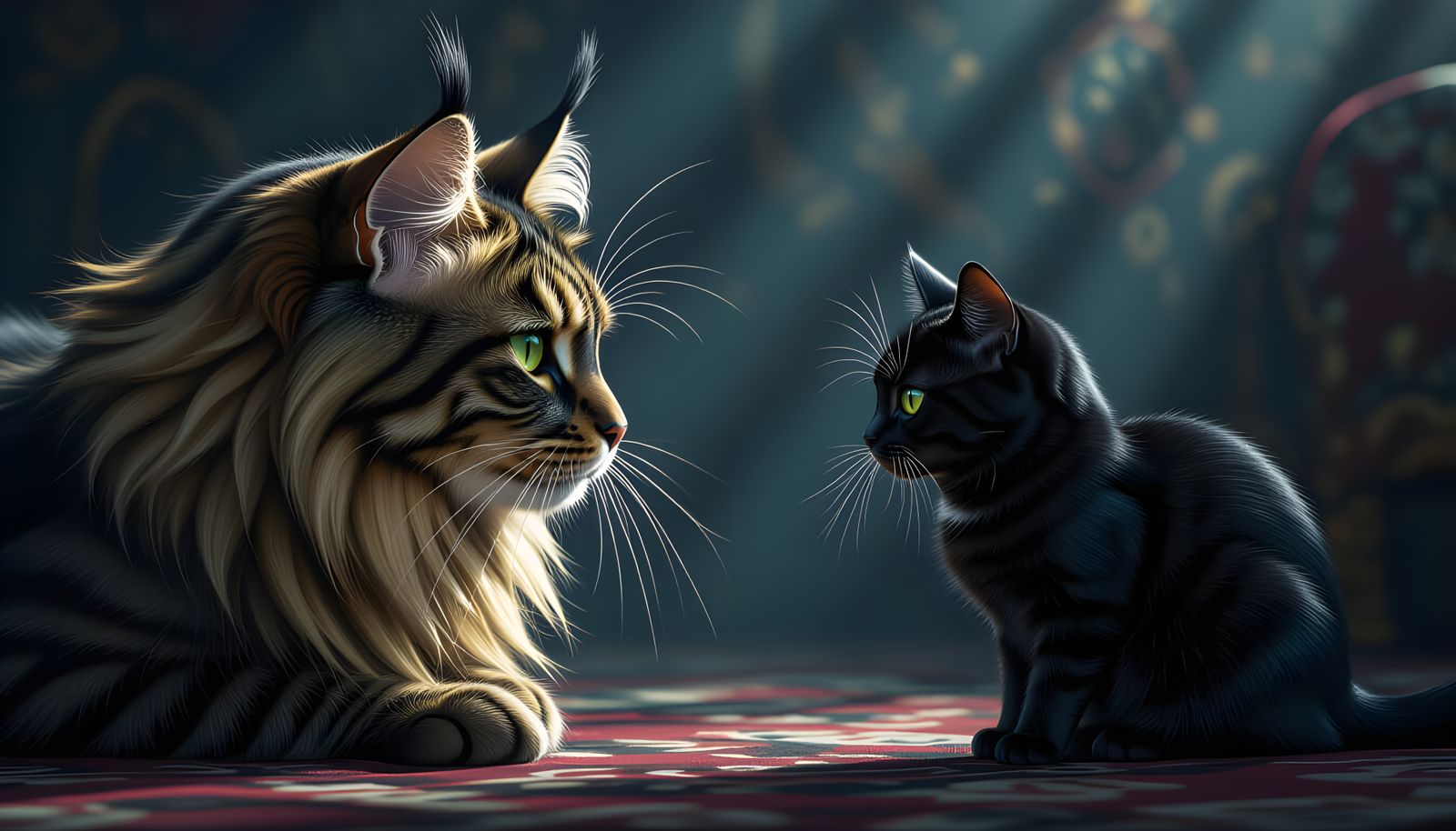 Fierce Feline and Small Black Cat in High Definition