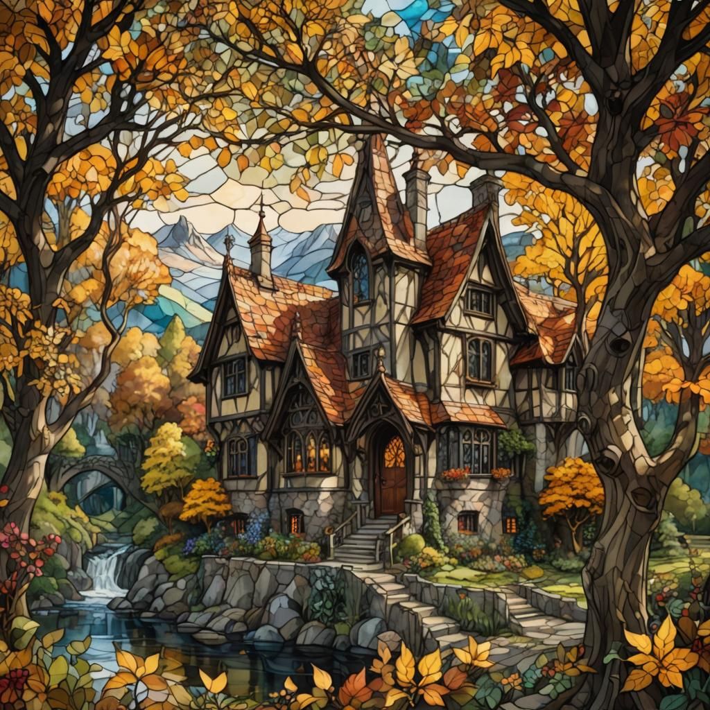 Gothic Cottage Inn in Stained Glass Style