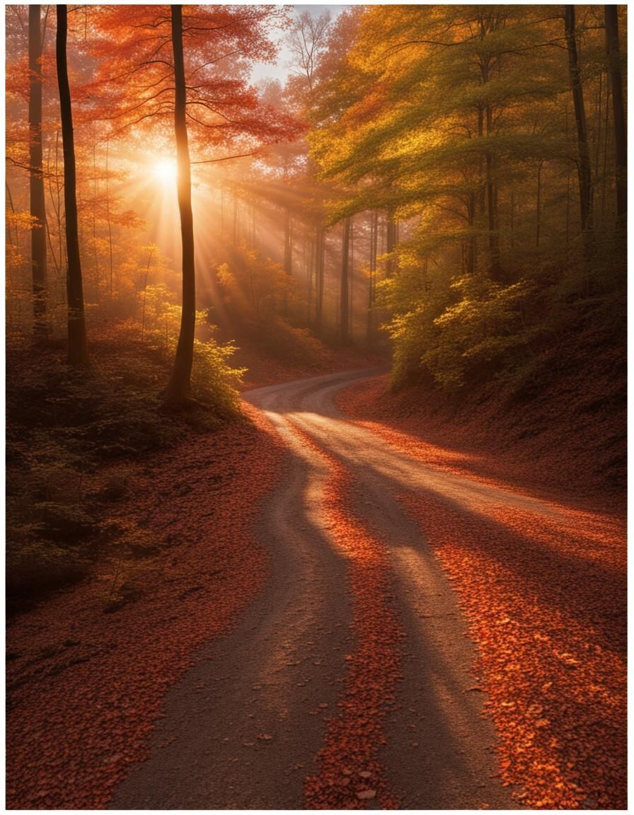 Autumn Forest Landscape at Sunrise in the Mountains