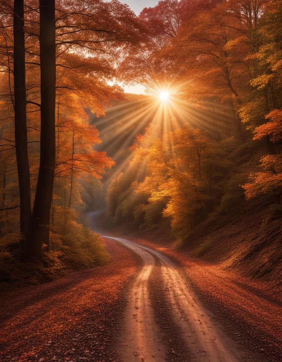 Scenic Autumn Forest Landscape at Sunrise