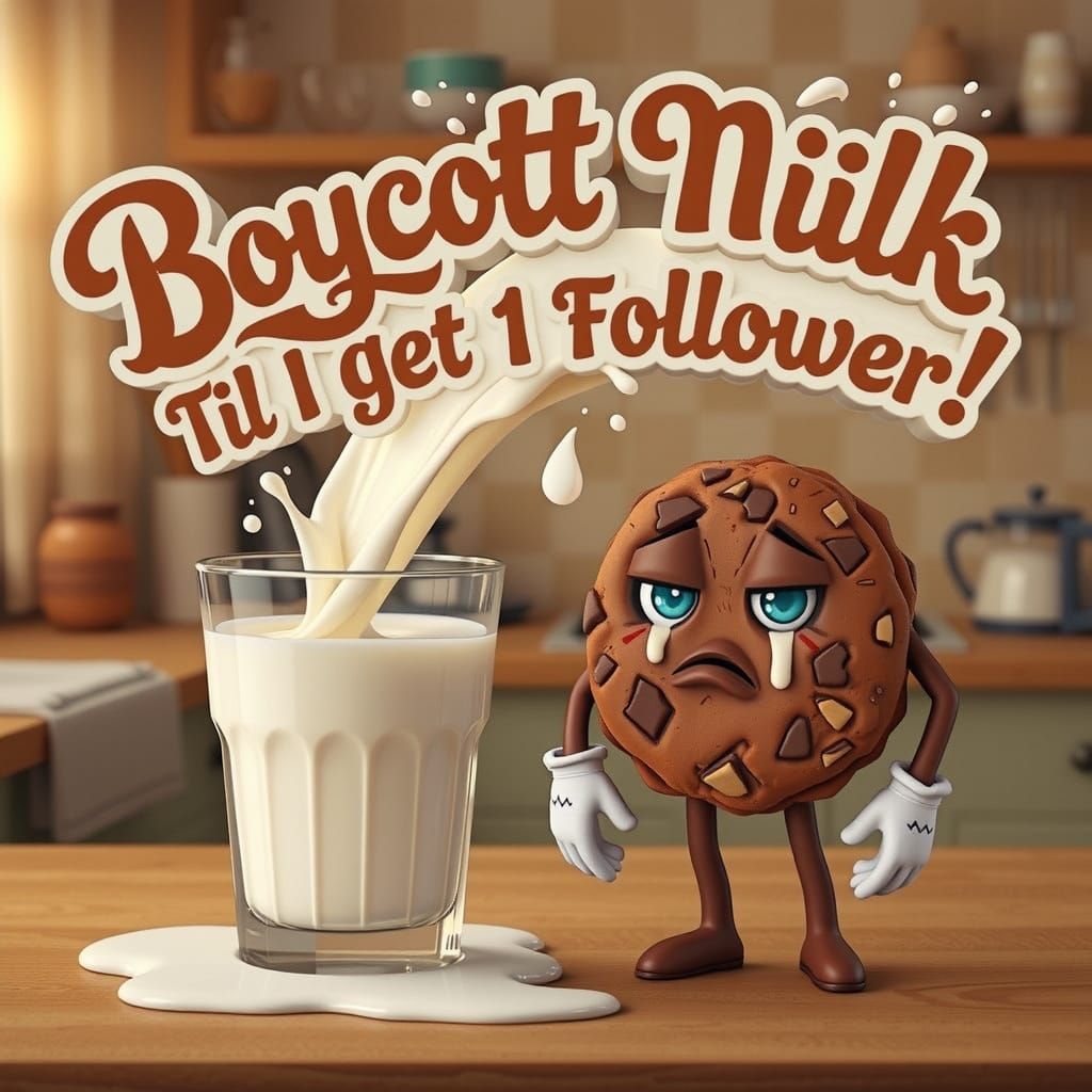 Milk Boycott Message with Sad Cookie in 3D