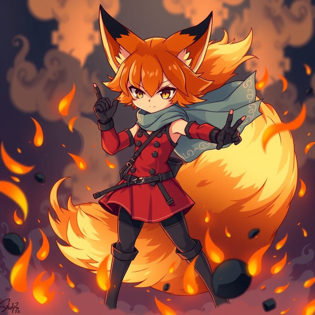 Heroic Pyro Fox Girl Ignites Anime Fantasy