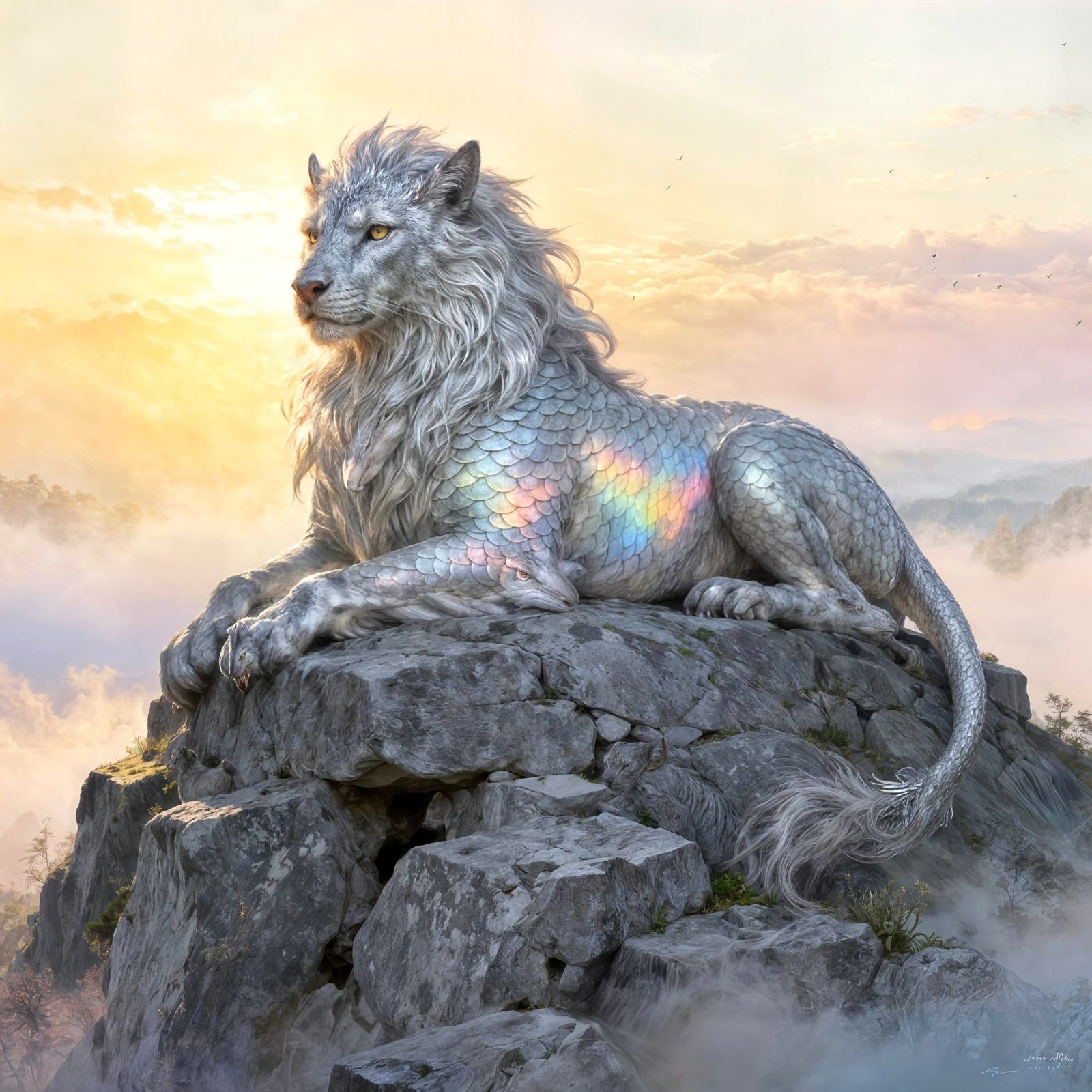 Majestic Guardian Beast in Painterly Fantasy Style