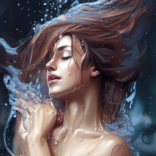 Gorgeous Woman in Shower: Hyperdetailed Splash Art Portrait