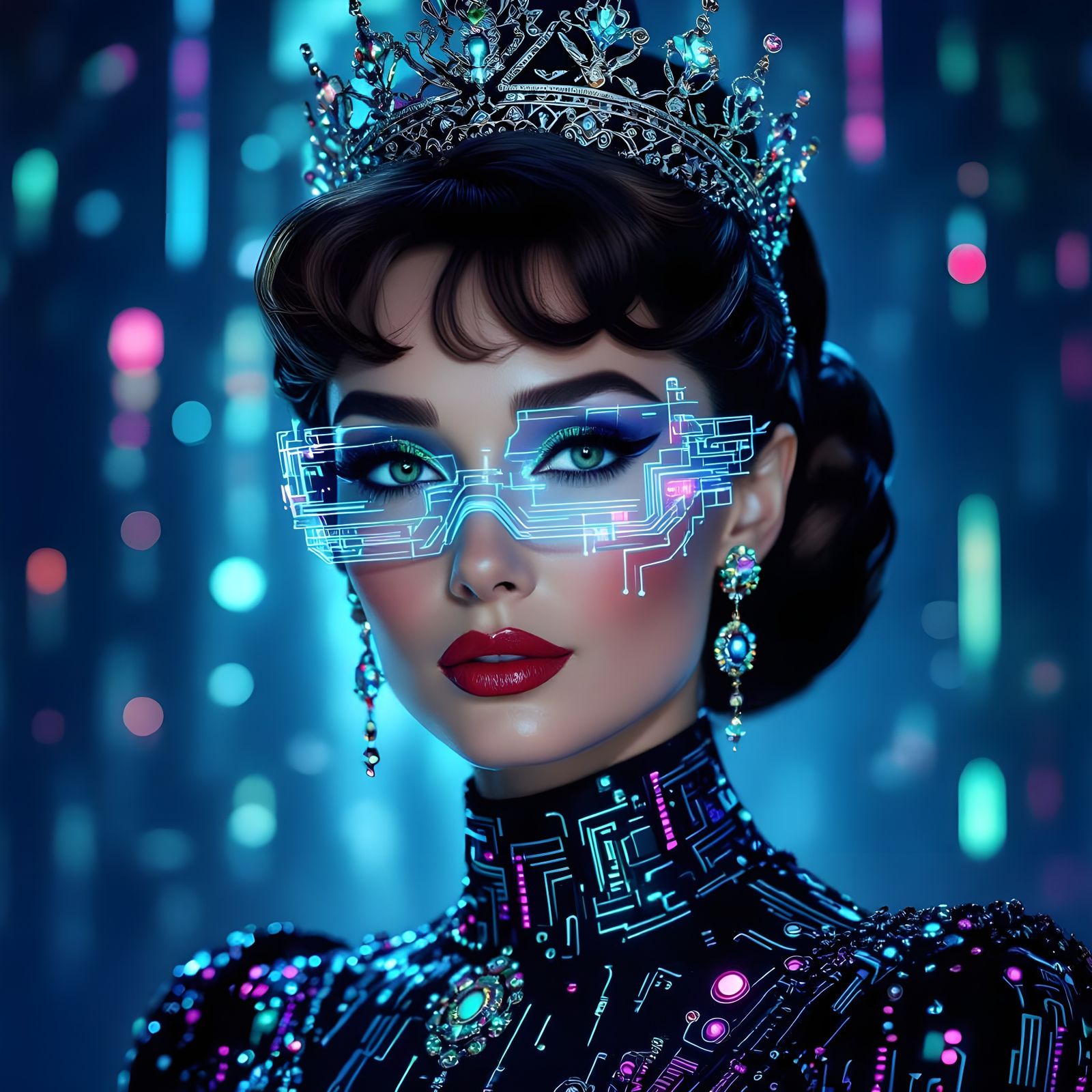 Futuristic Queen Portrait in Surreal Digital Art Style