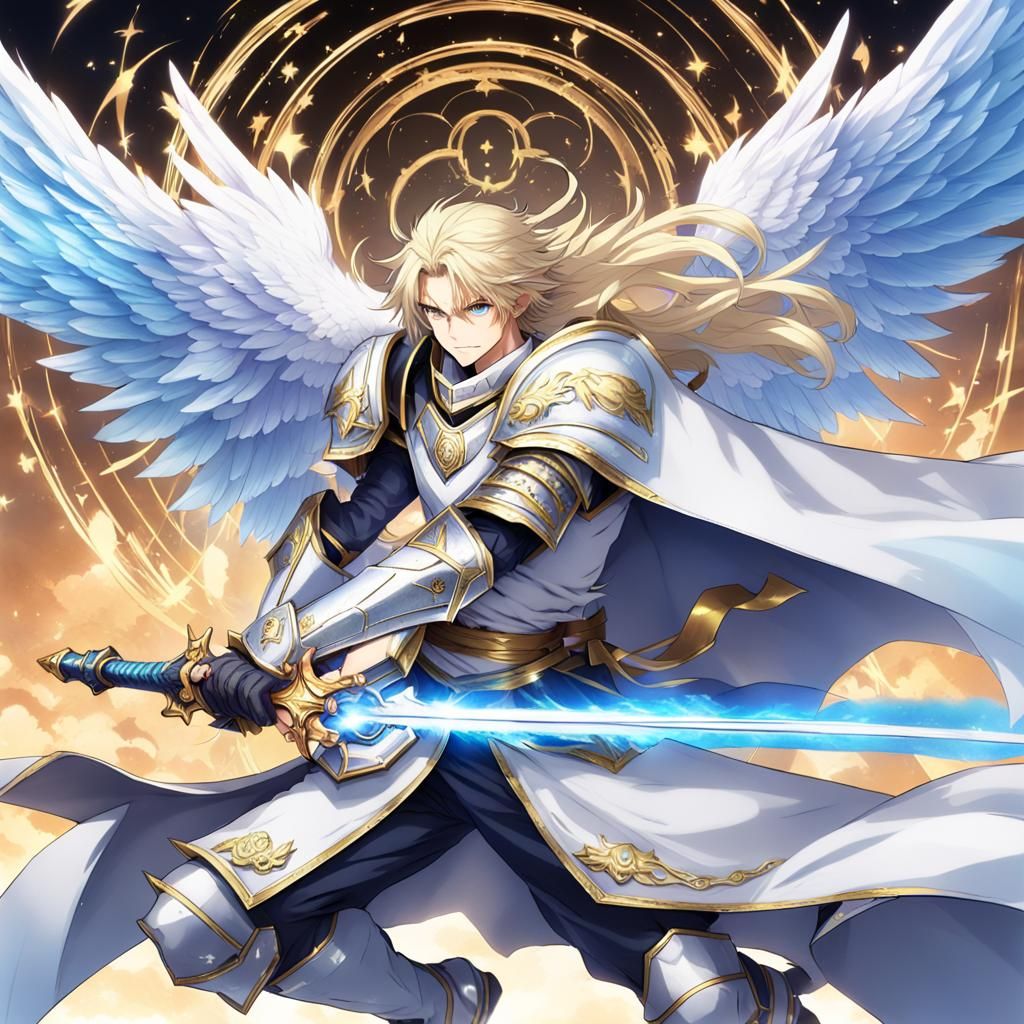 Anime Angelic Warrior with Celestial Great-Sword