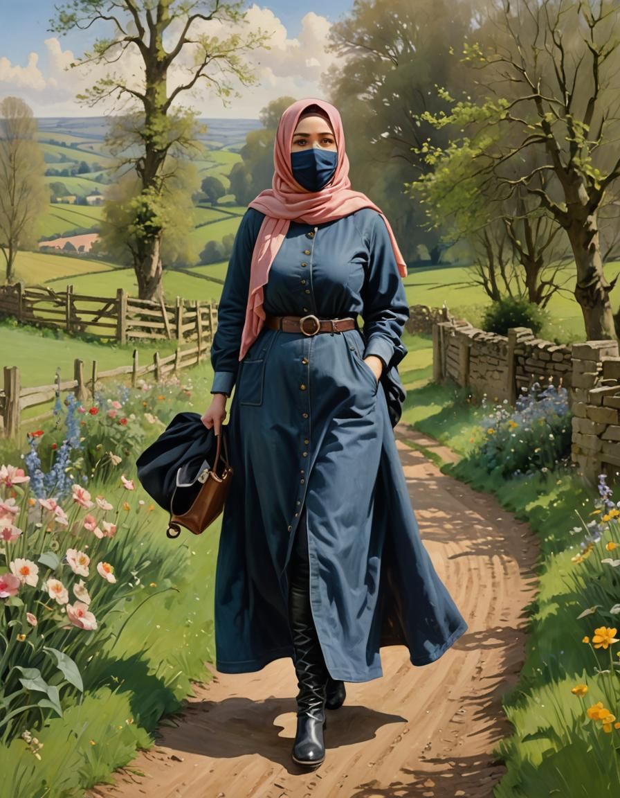 Hujabi Woman in Countryside, Oil-Guache Painting