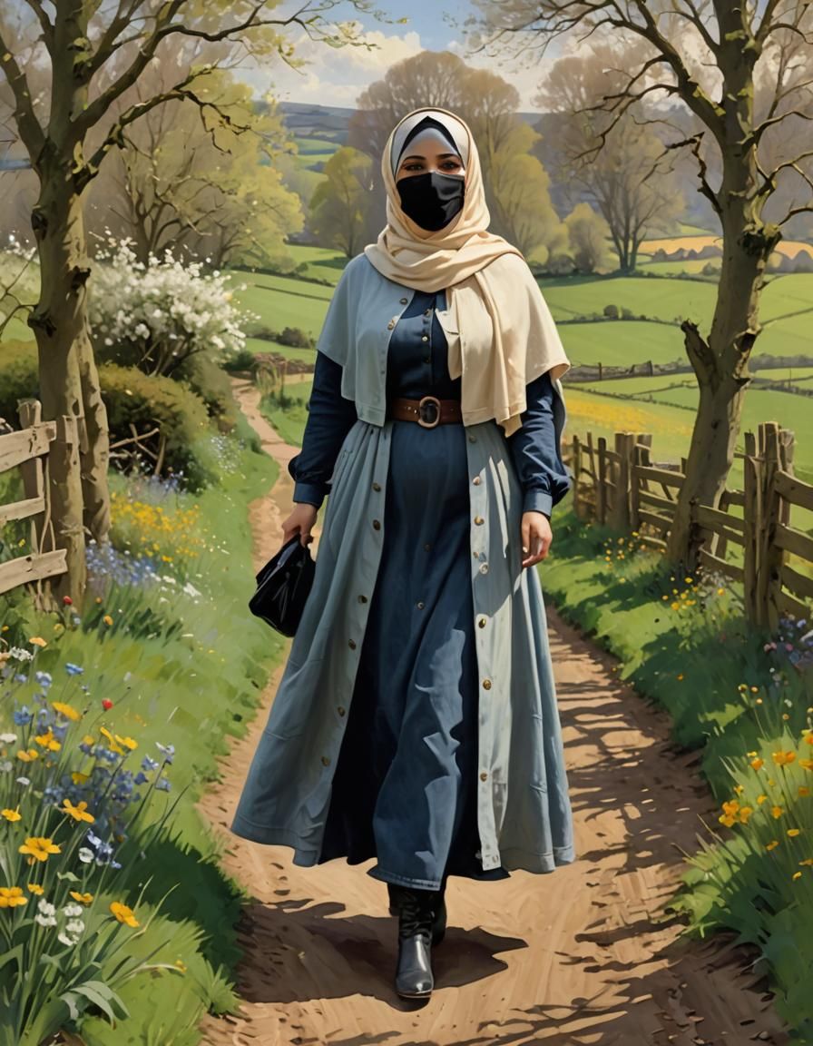 Curvy Woman in Hijab in Oil-Guache Style