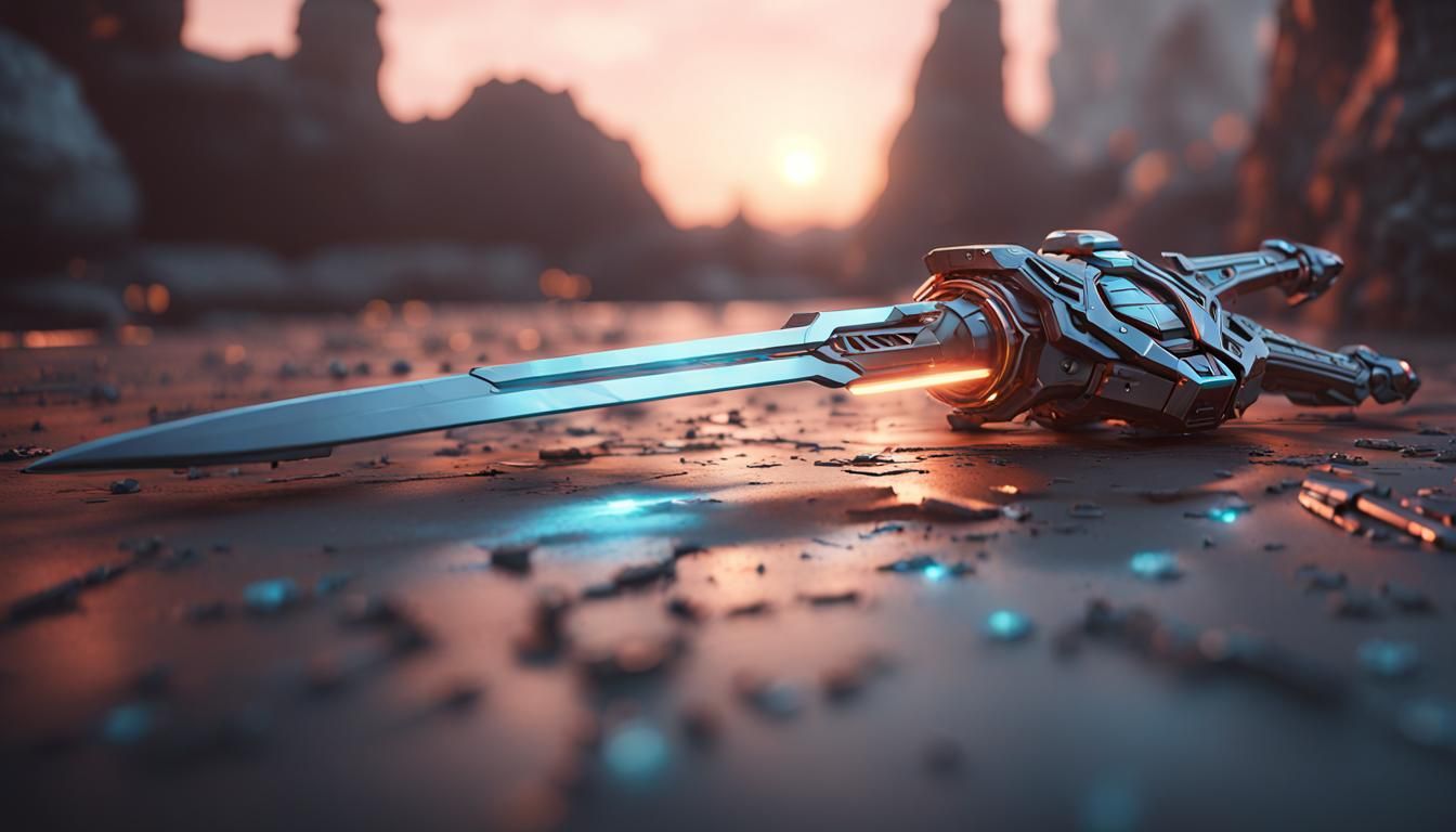 Futuristic Glowing Sword with Intricate Mech Details