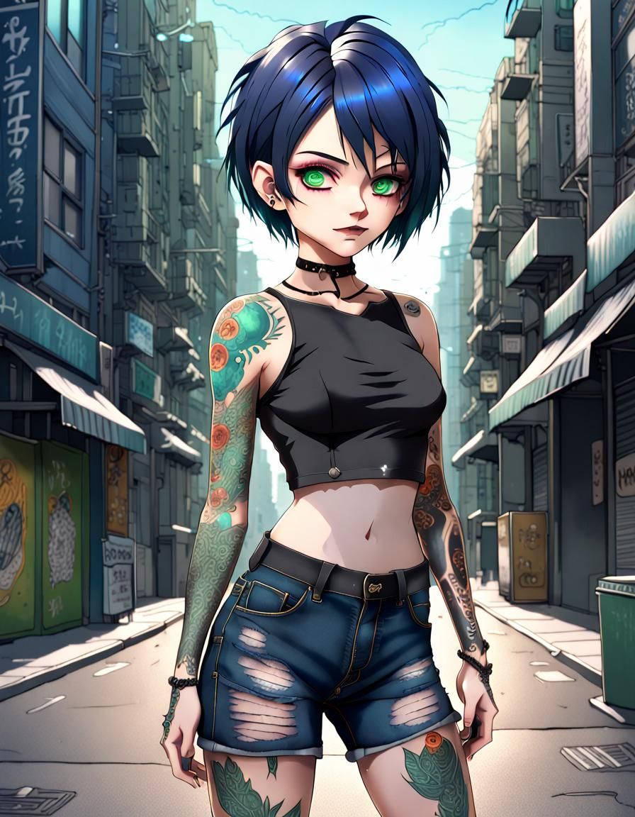 Anime Goth Woman Portrait in Manga Style