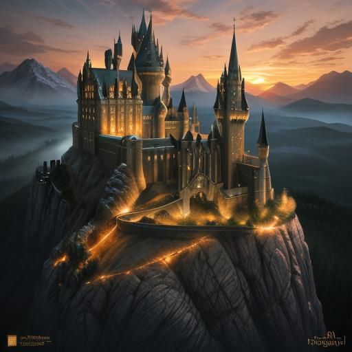 Hogwarts Castle at Sunset in Golden Hour Photography