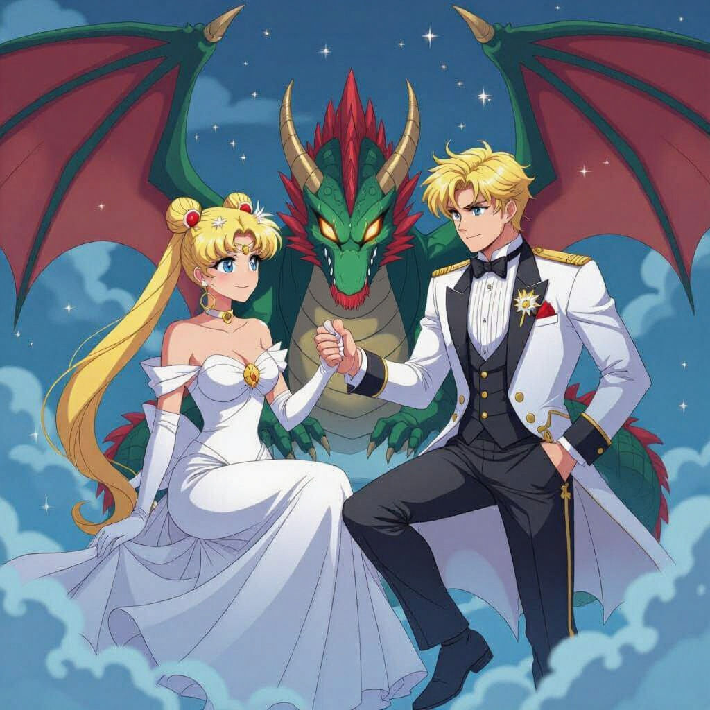 Sailor Moon and Groom Slay Dragon: Anime Art