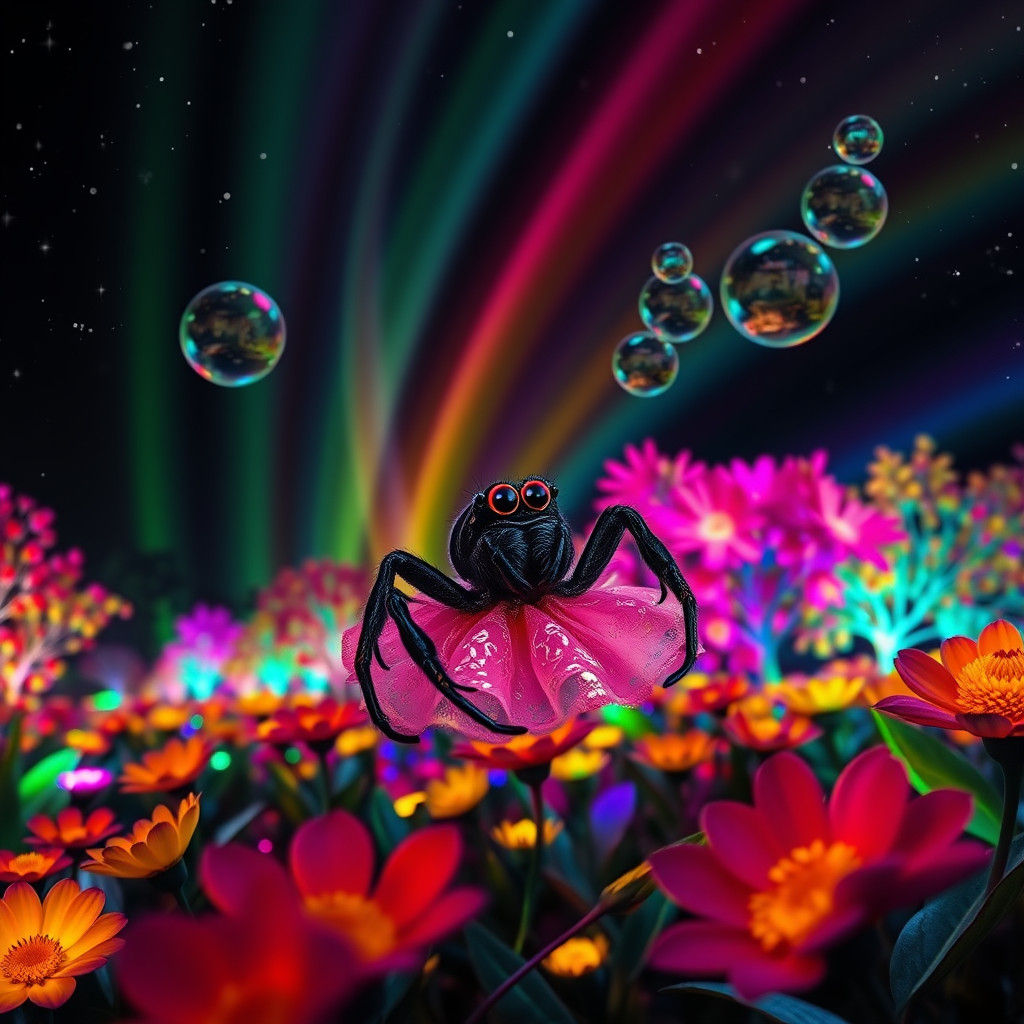 Jumping Spider in Bioluminescent Rainbow Garden