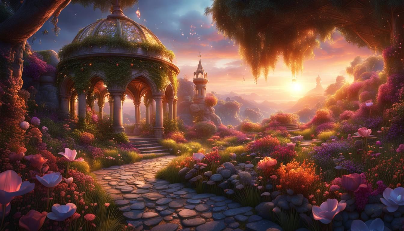 Surreal Secret Garden Unveils Hidden Jewels in Sunset Radian...