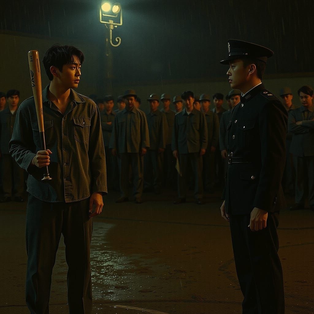 Prison Baseball Game in Pre-Raphaelite Style