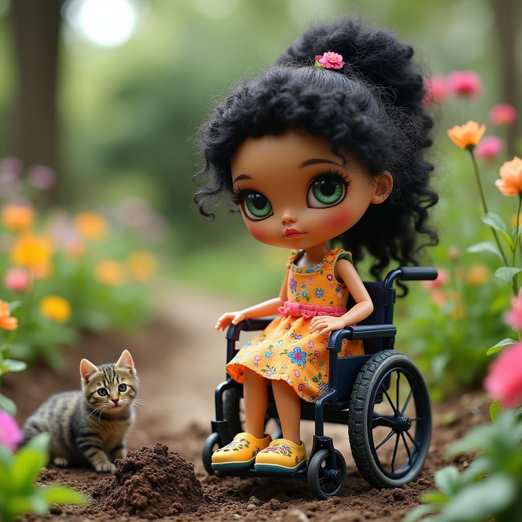 Blythe Doll Gardening in Whimsical Style