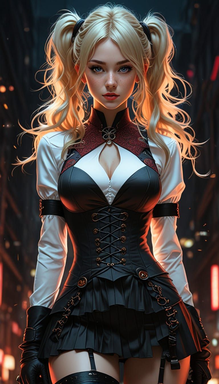 Steampunk Kawaii girl, art by Carne Griffiths and Wadim Kash...