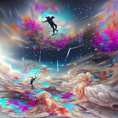 Cosmic Figure Falling: Holographic Astral Illustration
