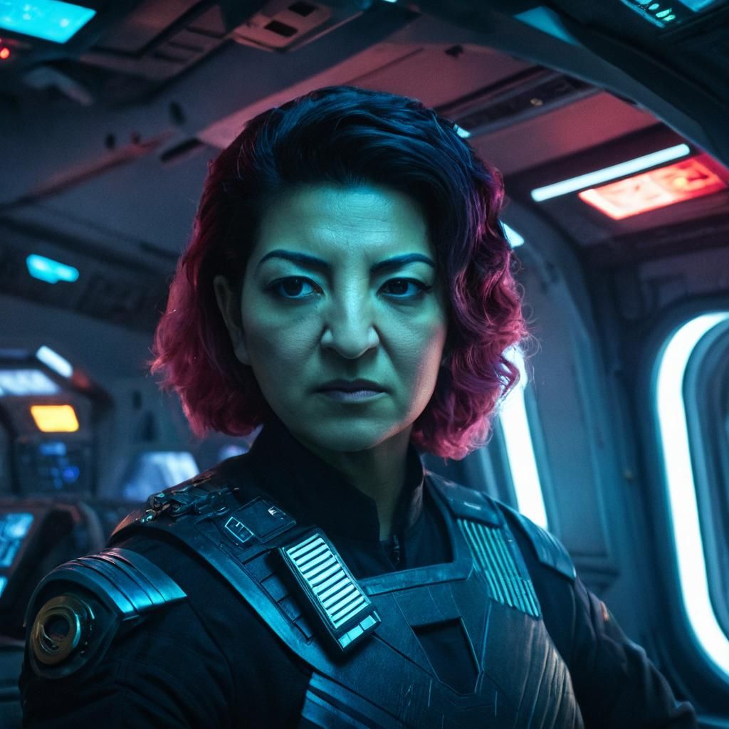 Sci-Fi Captain Portrait in Neon Lit Spaceship