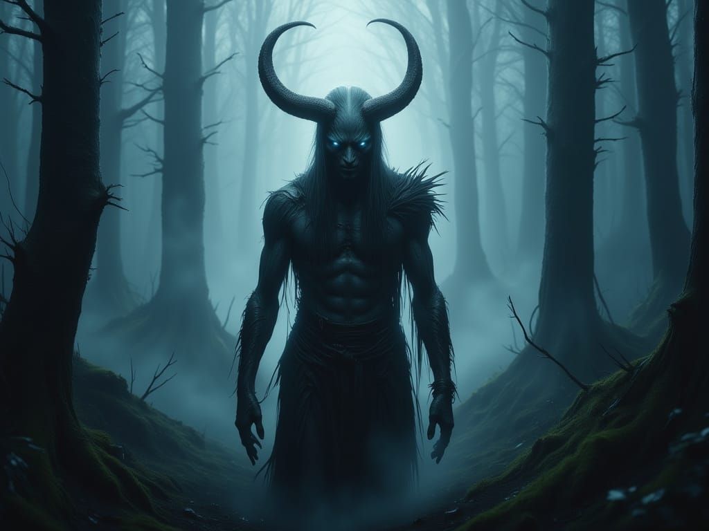 Eerie Wendigo in Misty Woods: Horrorcore Art