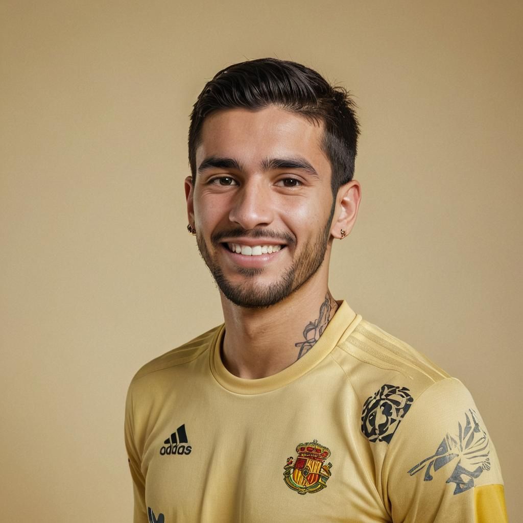 Detailed Portrait of Smiling Soccer Player in Studio Lightin...