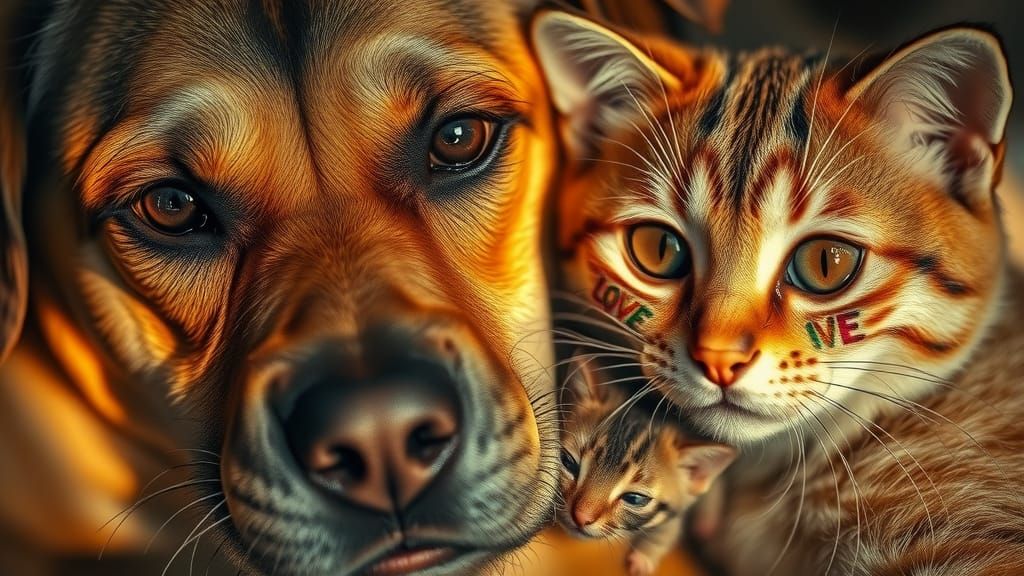 Dog, Cat, and Mouse Family Portrait