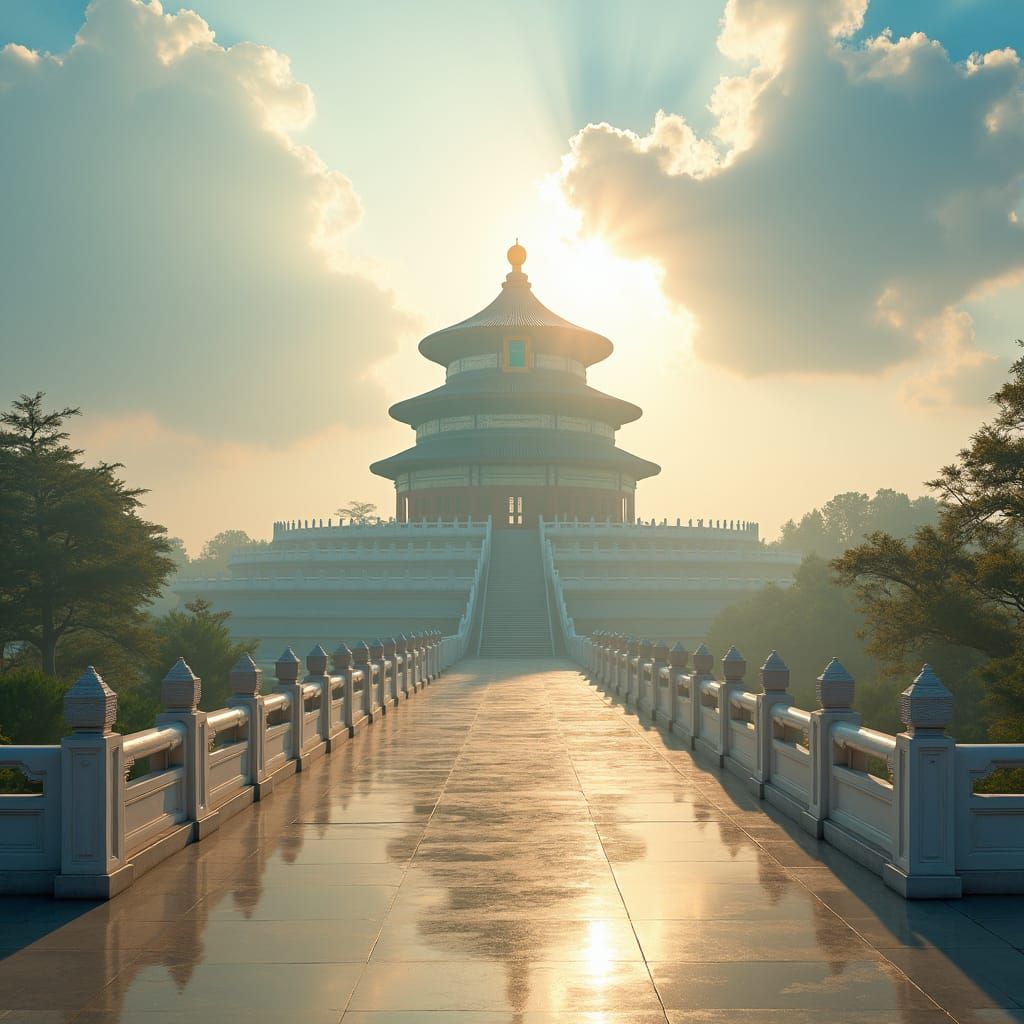 Temple of Heaven: Ethereal Landscape in Radiant Sunlight