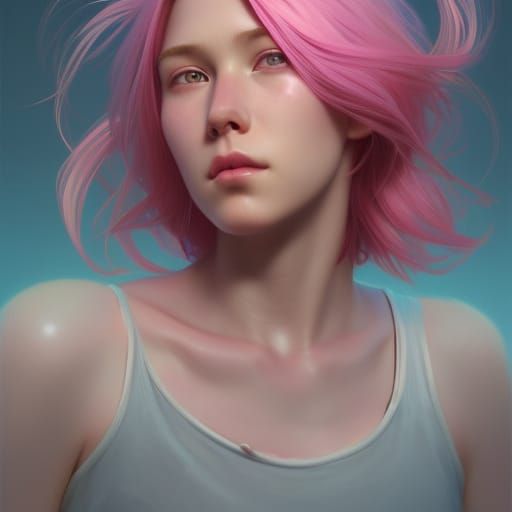 Pink-Haired Girl Portrait in Hyperdetailed Digital Art Style