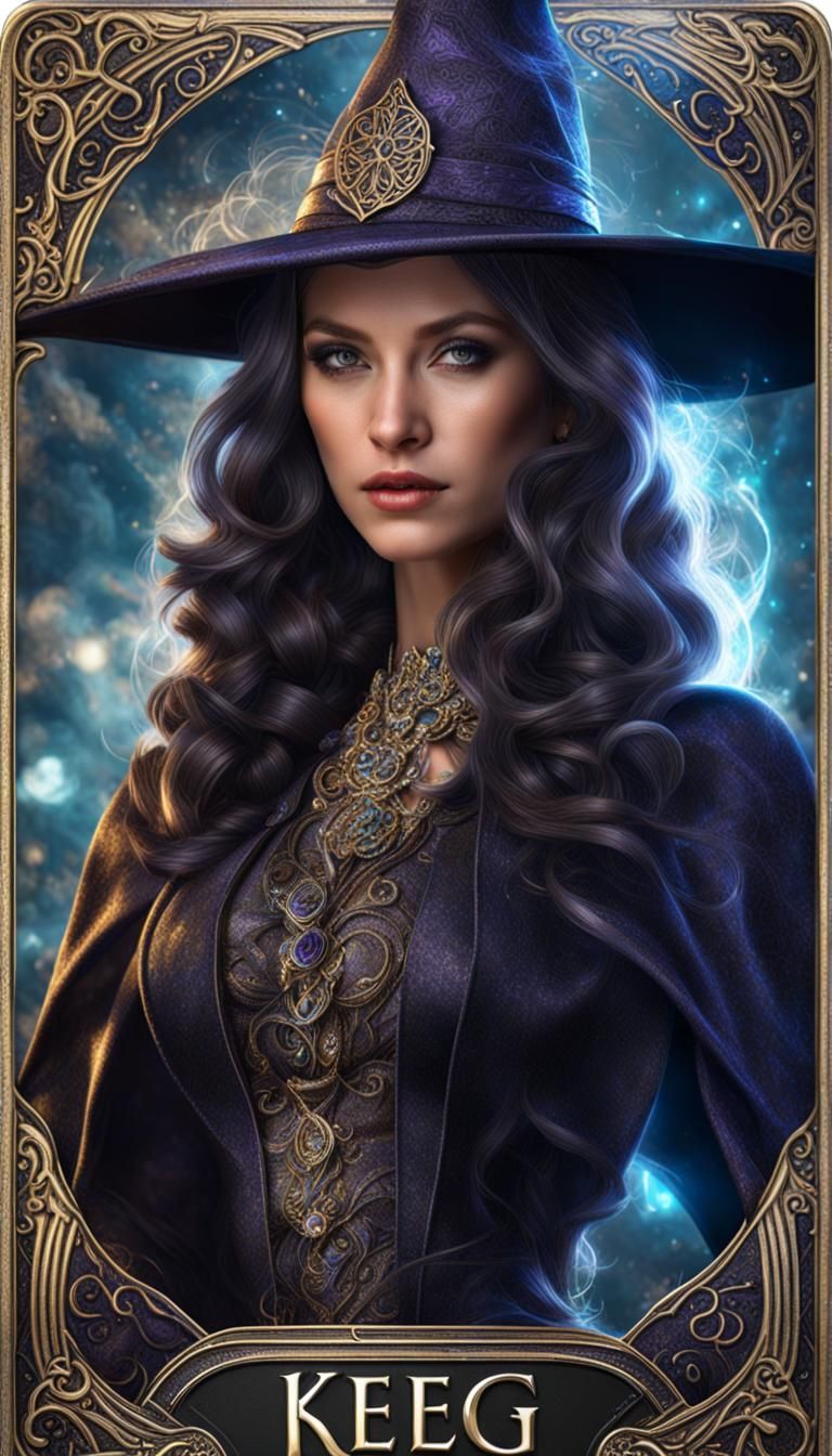 Rare Witch Trading Card with Glittering Effects