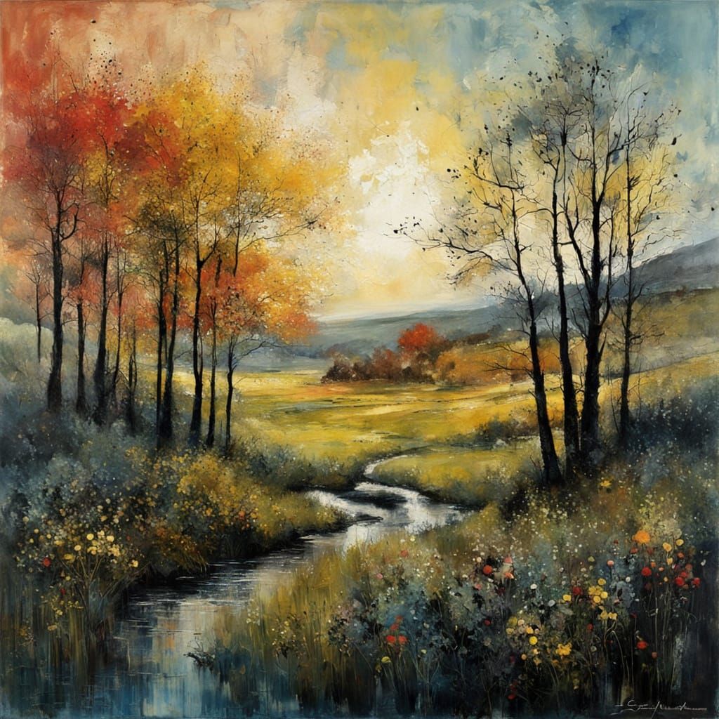 Expressionist Impasto Encaustic Painting With Summer Colors