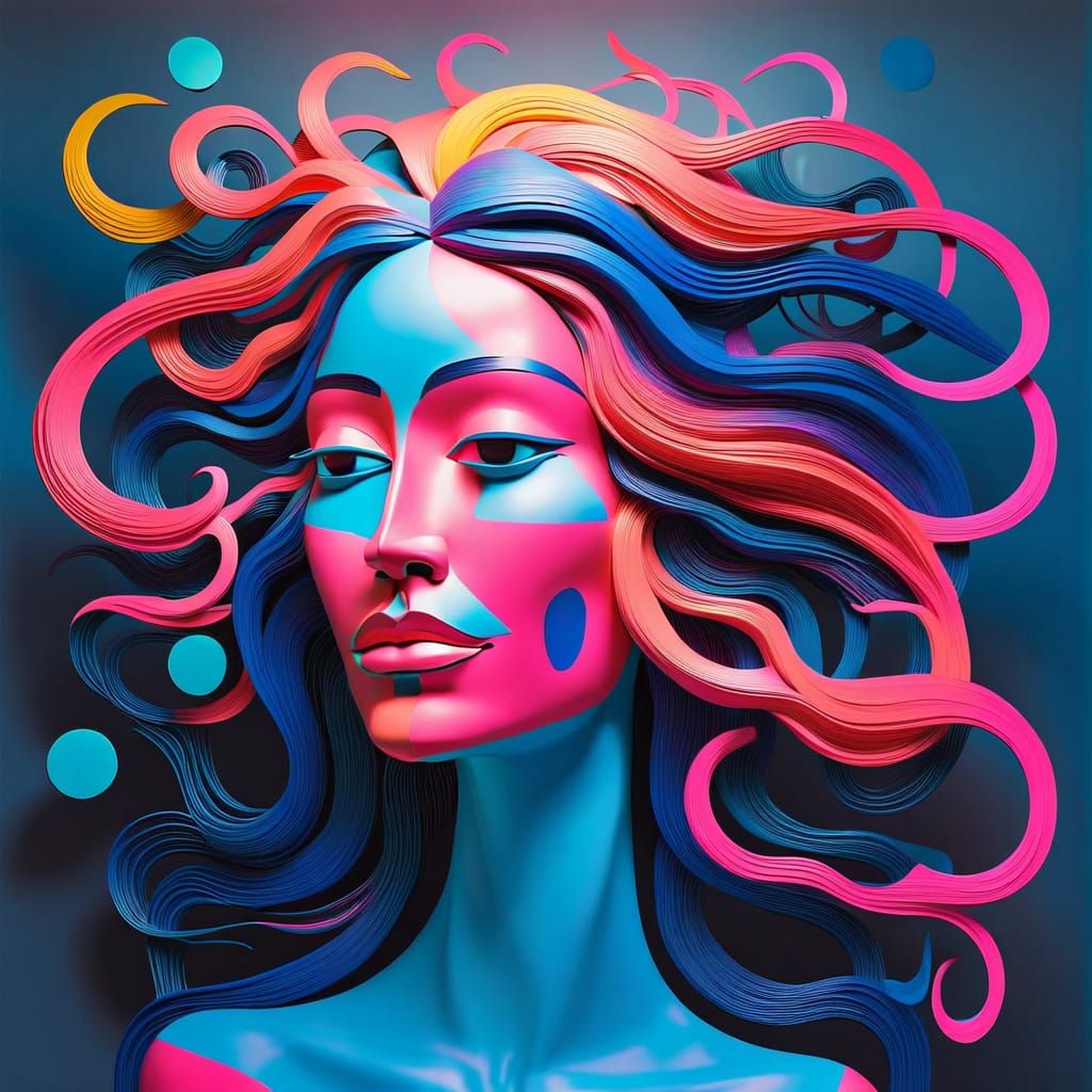 Abstract Geometric Sculpture of Woman's Face in Basquiat Sty...