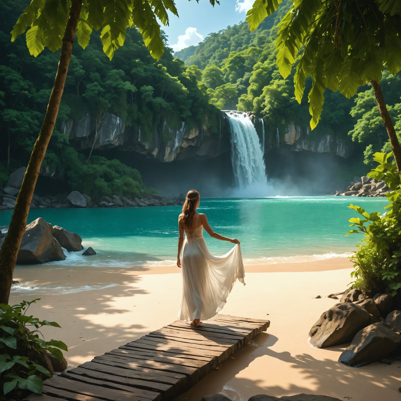 A Serene Oasis with a Lively Waterfall