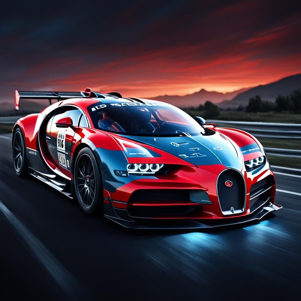 Hyperrealistic Bugatti Races in Cinematic Scene