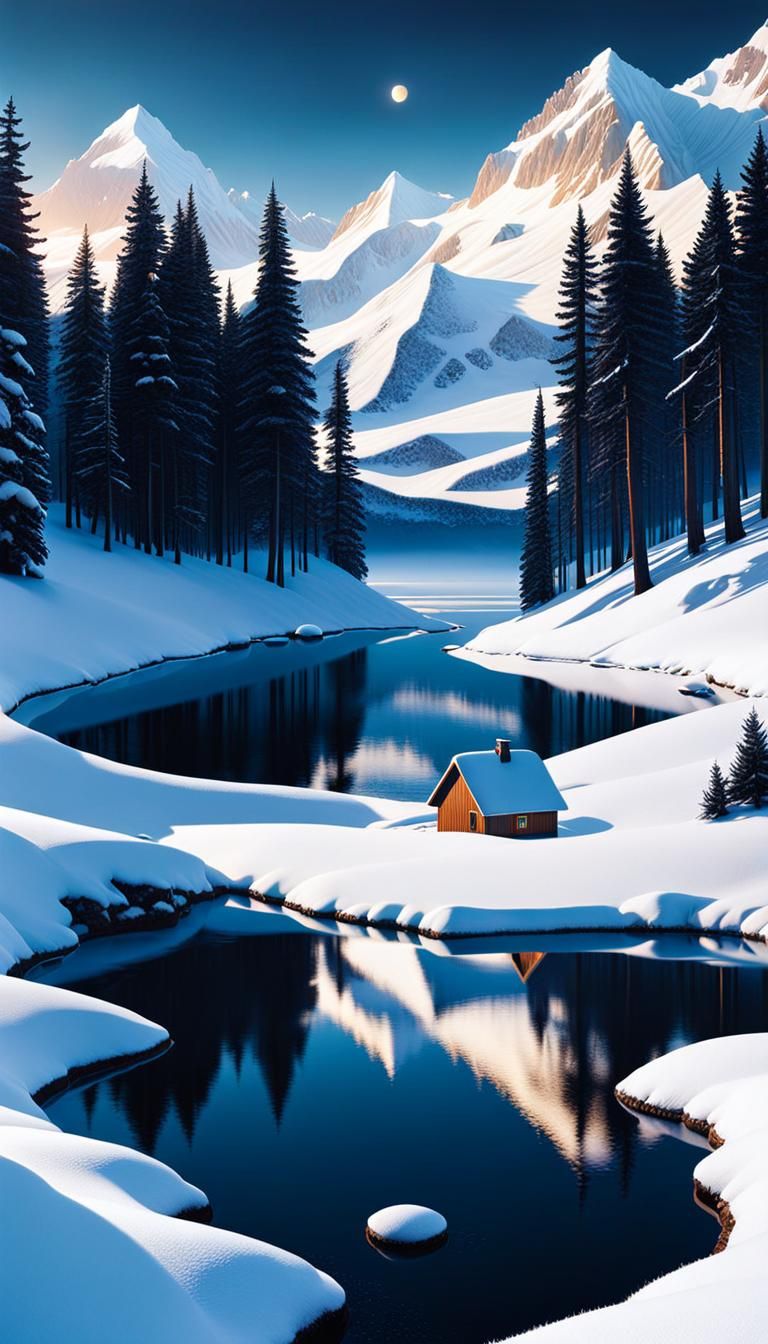 Detailed Surreal Winter Landscape Collage