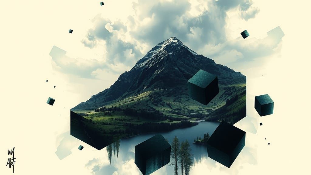 Ink and Painted Masterpiece of a Rubics Cube Landscape