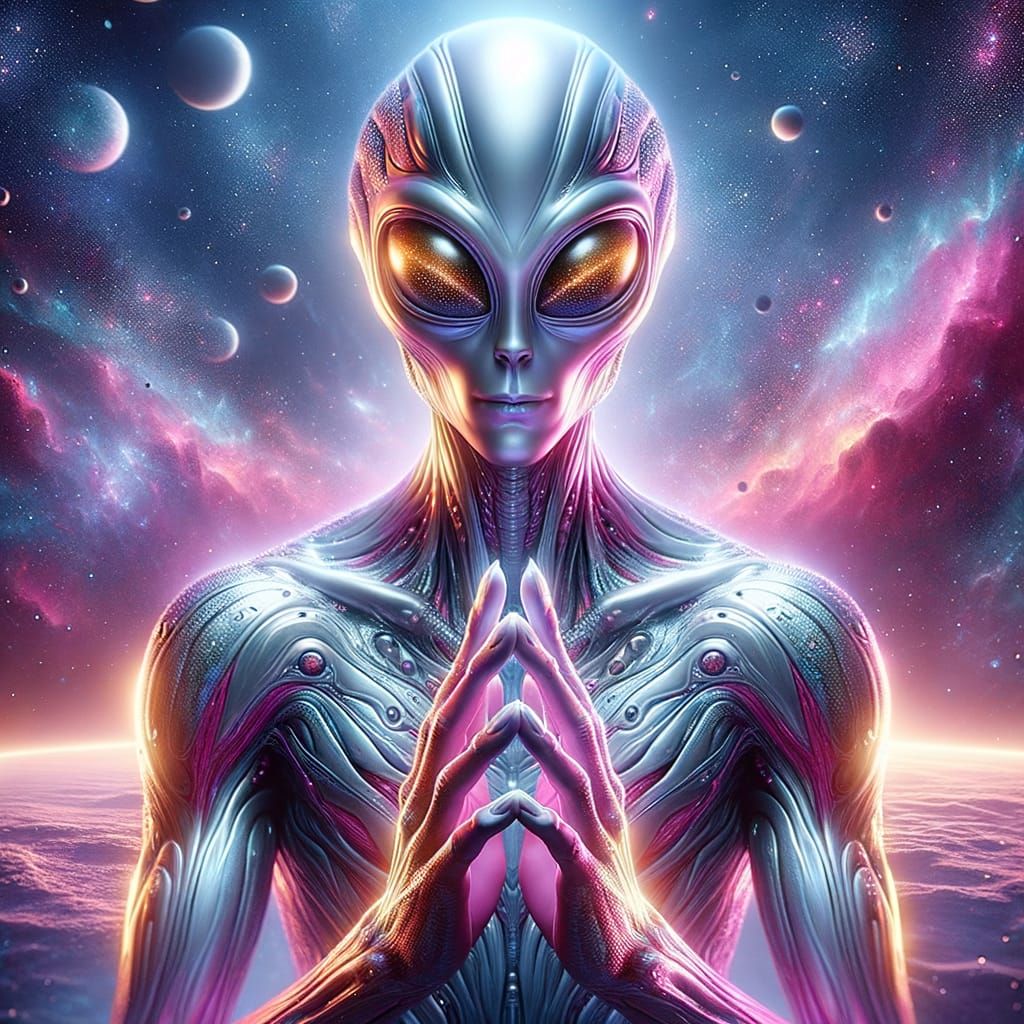 Alien God Clasping Heaven and Hell in Cosmic Space