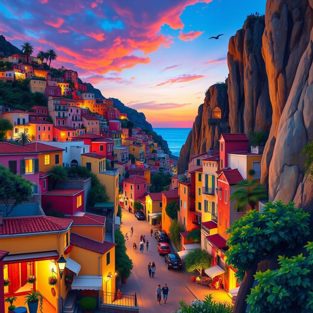 Sunset Over Colorful Positano in Italy