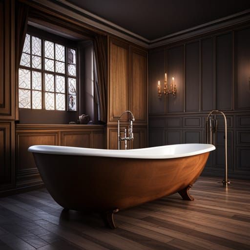 Medieval Bathroom with Wooden Bathtub: Matte Painting