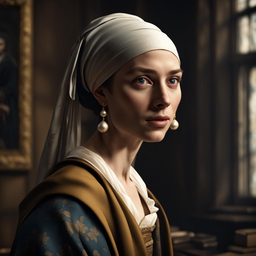 Female Professor in Vermeer Style: Detailed Matte Painting