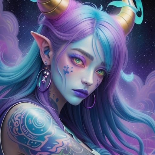 Anime Goddess in a Psychedelic Cloudscape