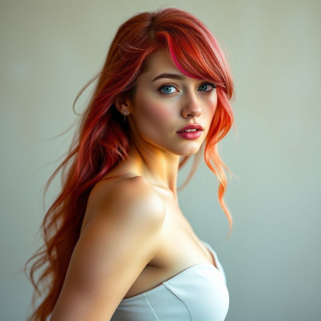 Ethereal Goddess in Rose-Hued Splendor