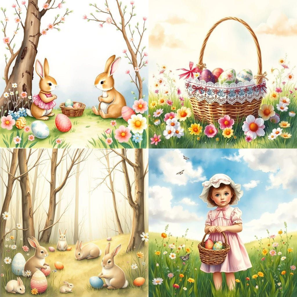 Vibrant Easter Celebration in Whimsical Watercolor Style