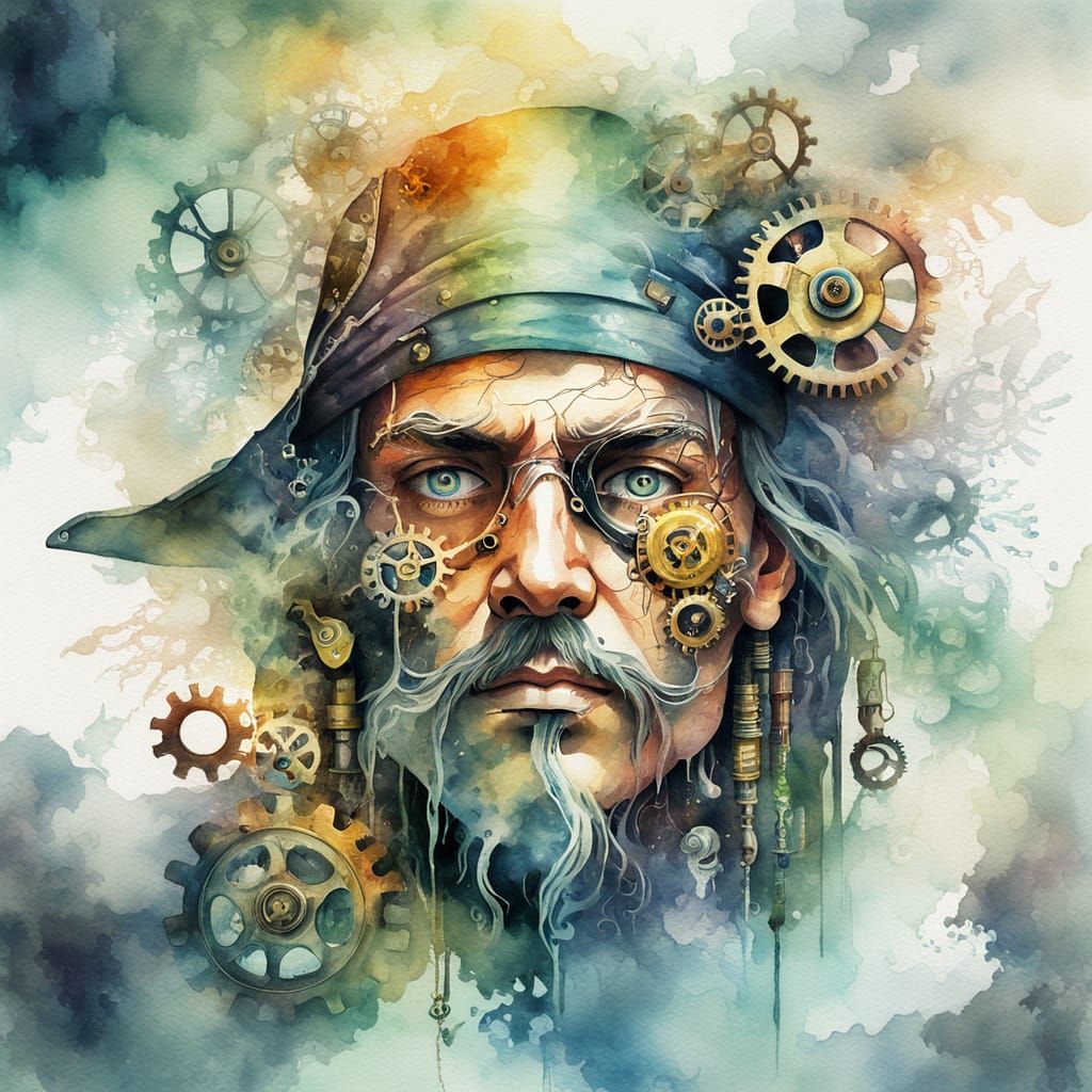 Melting Pirate: Clockwork Gears in Watercolor