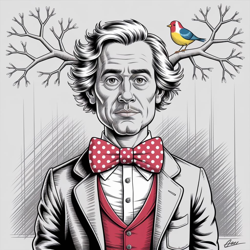 Humorous Caricature with Exaggerated Features and Sketch-Lik...