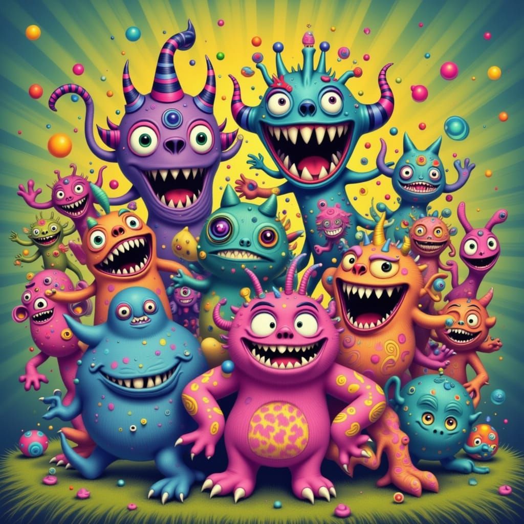 Joyful Young Monsters in Vintage Style