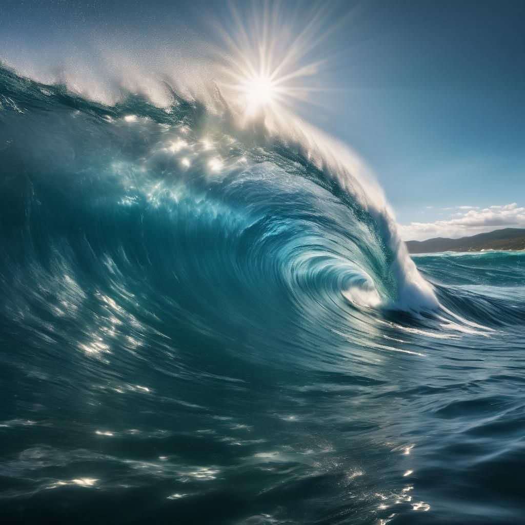 Dramatic Ocean Wave with Shark, Hyperrealistic Photo