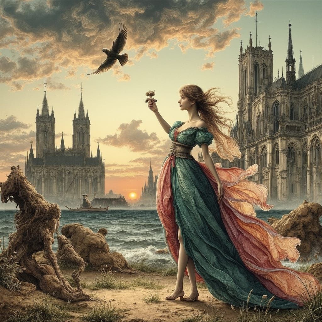 Gothic Gallows Scene: 19th Century Engraving