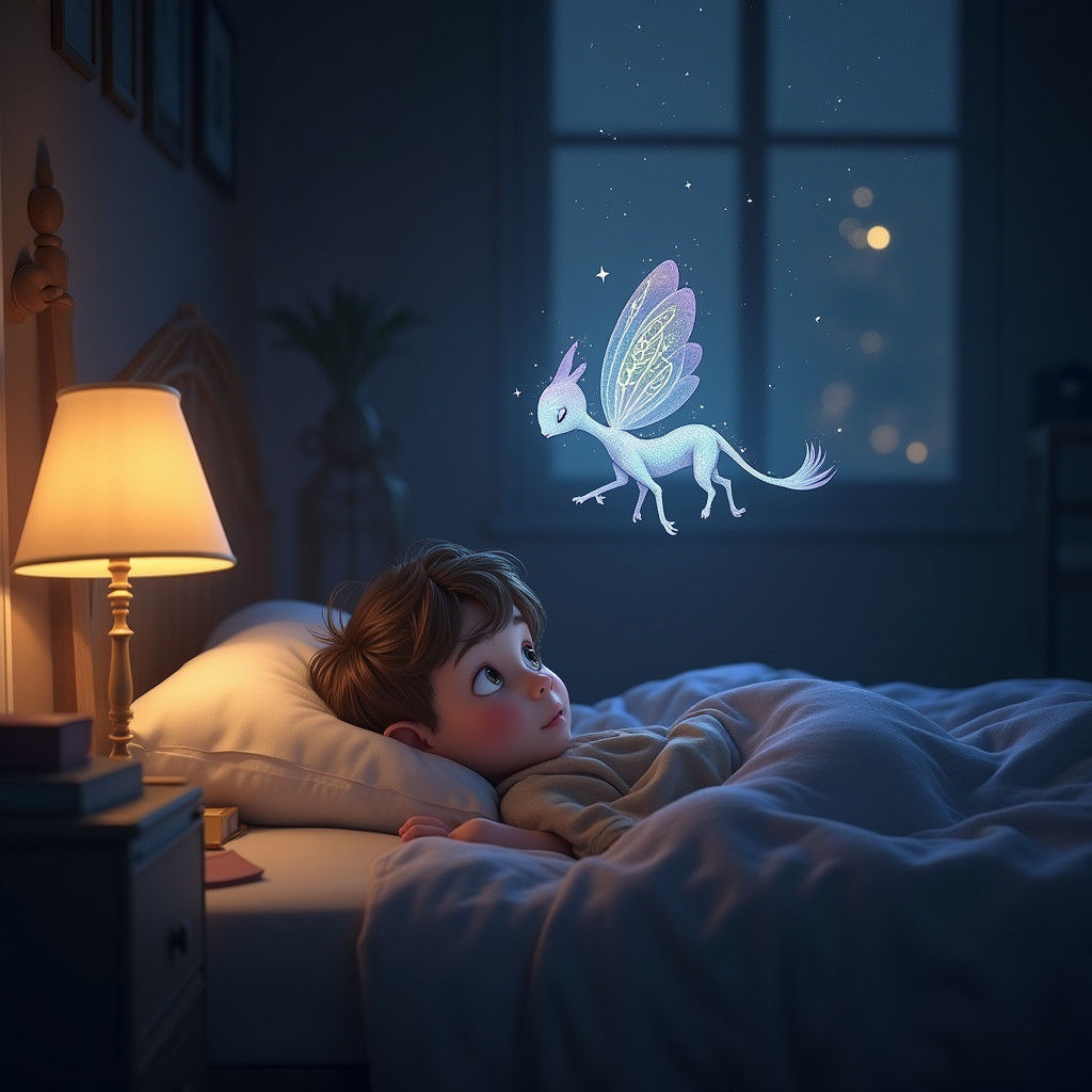 Boy Meets Iridescent Creature in Dreamlike Fantasy Art
