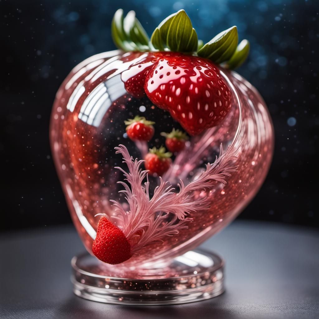 Glass Strawberry Nebula Statue: Hyperrealistic Interstellar ...