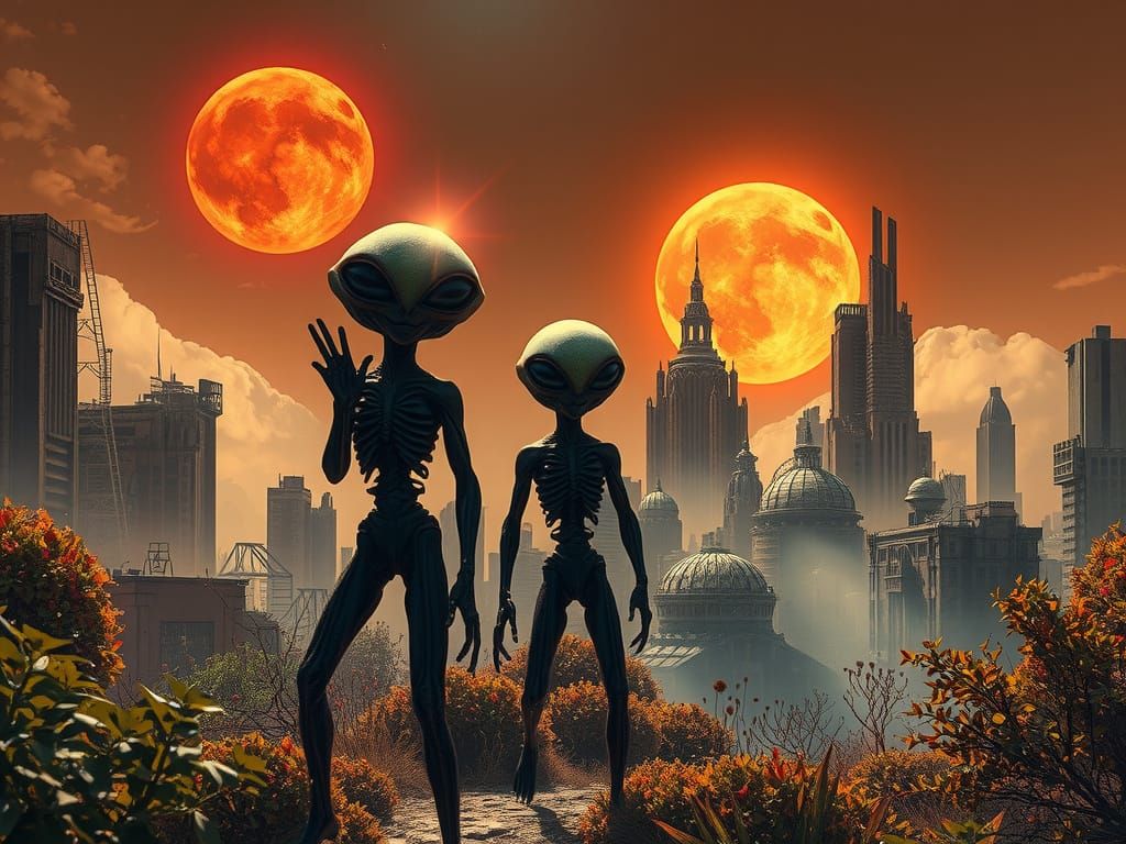 Alien Races Explore a Futuristic Cityscape